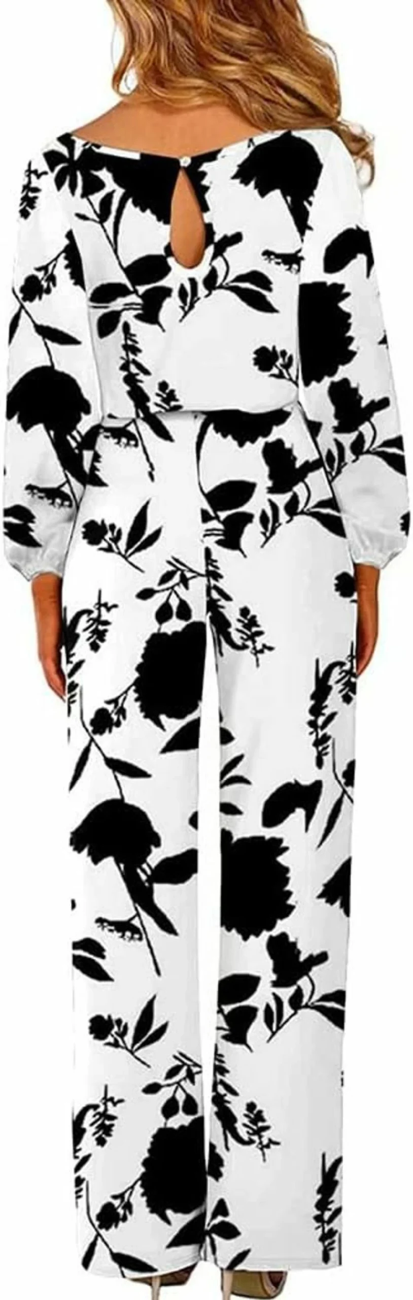 Mincib Women's Elegant Long Sleeve Jumpsuit - Belted Wide Leg Romper with Crew Neck for Formal Occasions