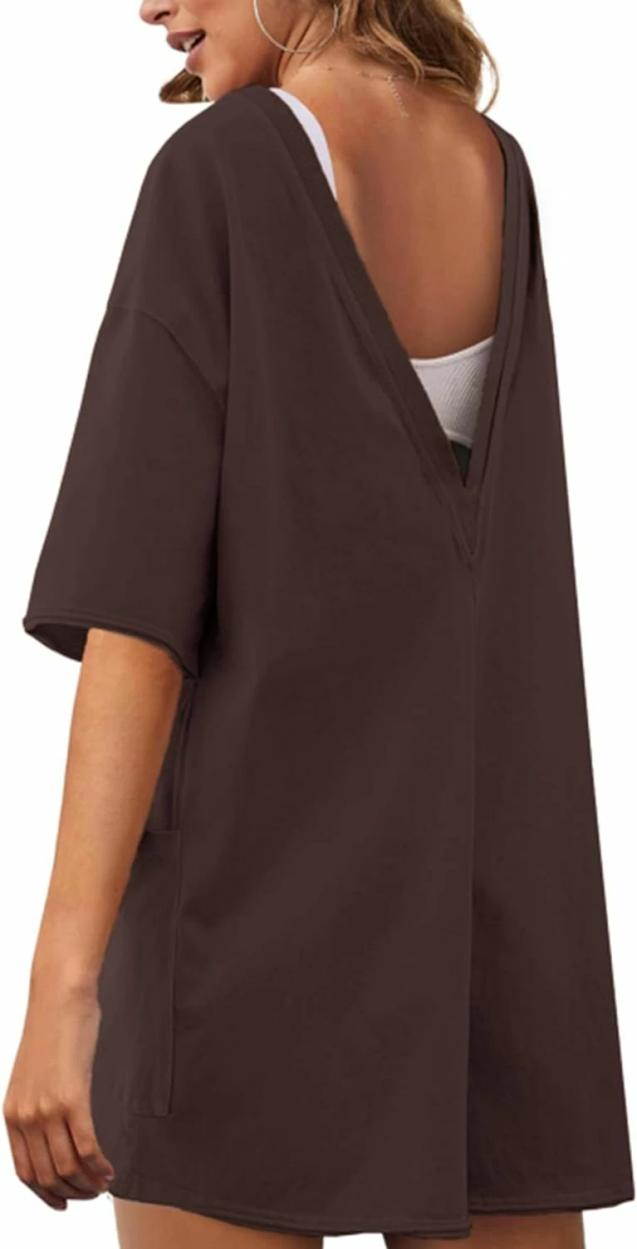 GTLIAE Women's Oversized V-Neck Athletic Jumpsuit - Casual Short Sleeve Romper for Workout & Activewear