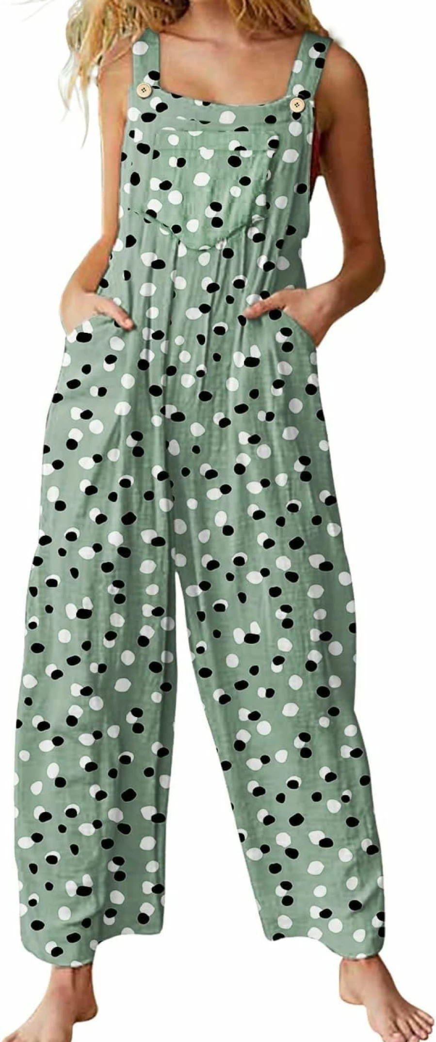 YESNO Women's Boho Floral Romper - Adjustable Straps, Wide Leg Jumpsuit with Pockets, Casual Loose Summer Overalls