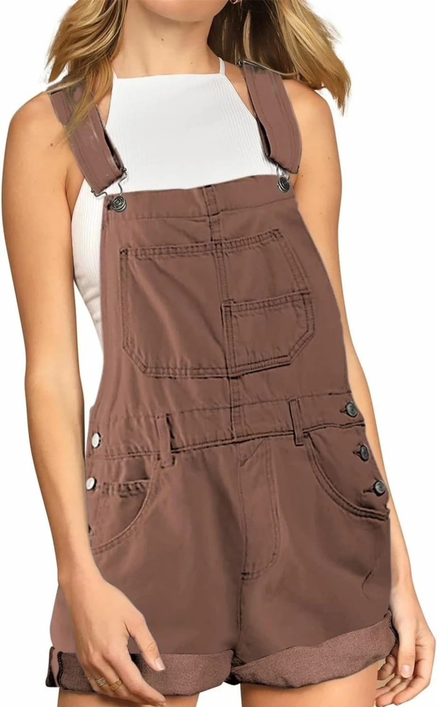 Talakeno Women's Denim Shortalls - Adjustable Strap Casual Romper with Cuffed Hem for Summer
