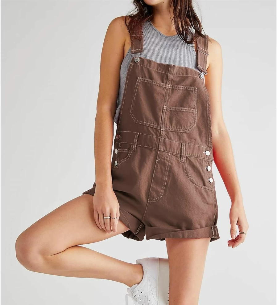 Talakeno Women's Denim Shortalls - Adjustable Strap Casual Romper with Cuffed Hem for Summer
