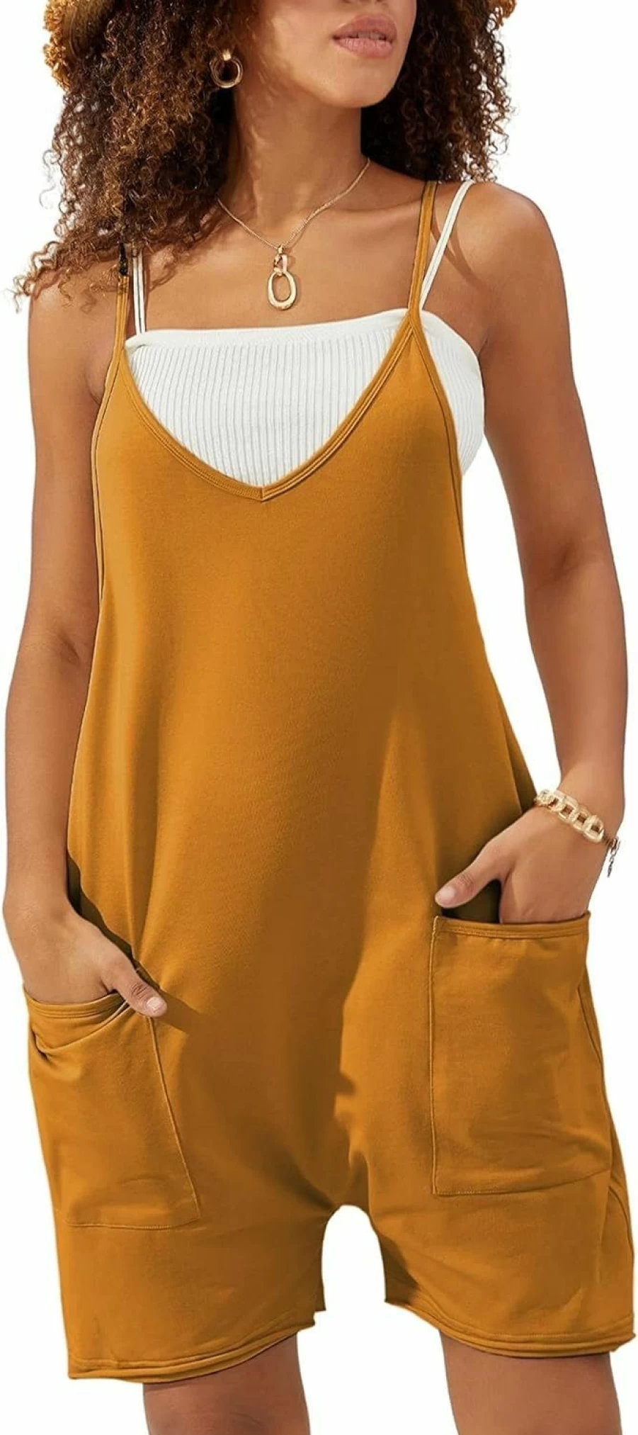 Zhiyouni Women's Loose Fit Summer Romper Shorts - Casual Baggy Overalls Jumpsuit with Pockets