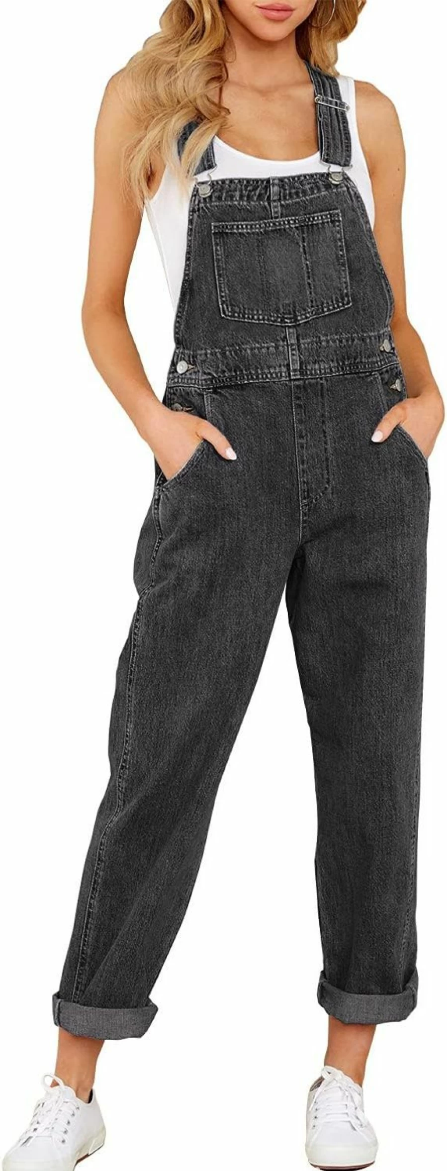 Luvamia Women's Stretch Denim Bib Overalls - Adjustable Casual Jumpsuit Pants for Comfort & Style