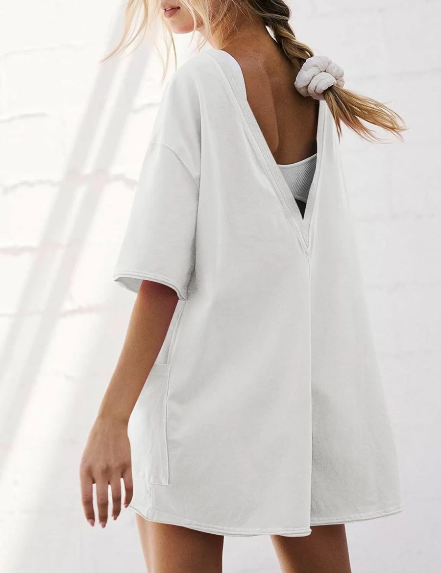 Ugerlov Women's Casual Romper - Short Sleeve Jumpsuit with Scoop Neck, Pockets, and Athletic Fit for Summer Outfits
