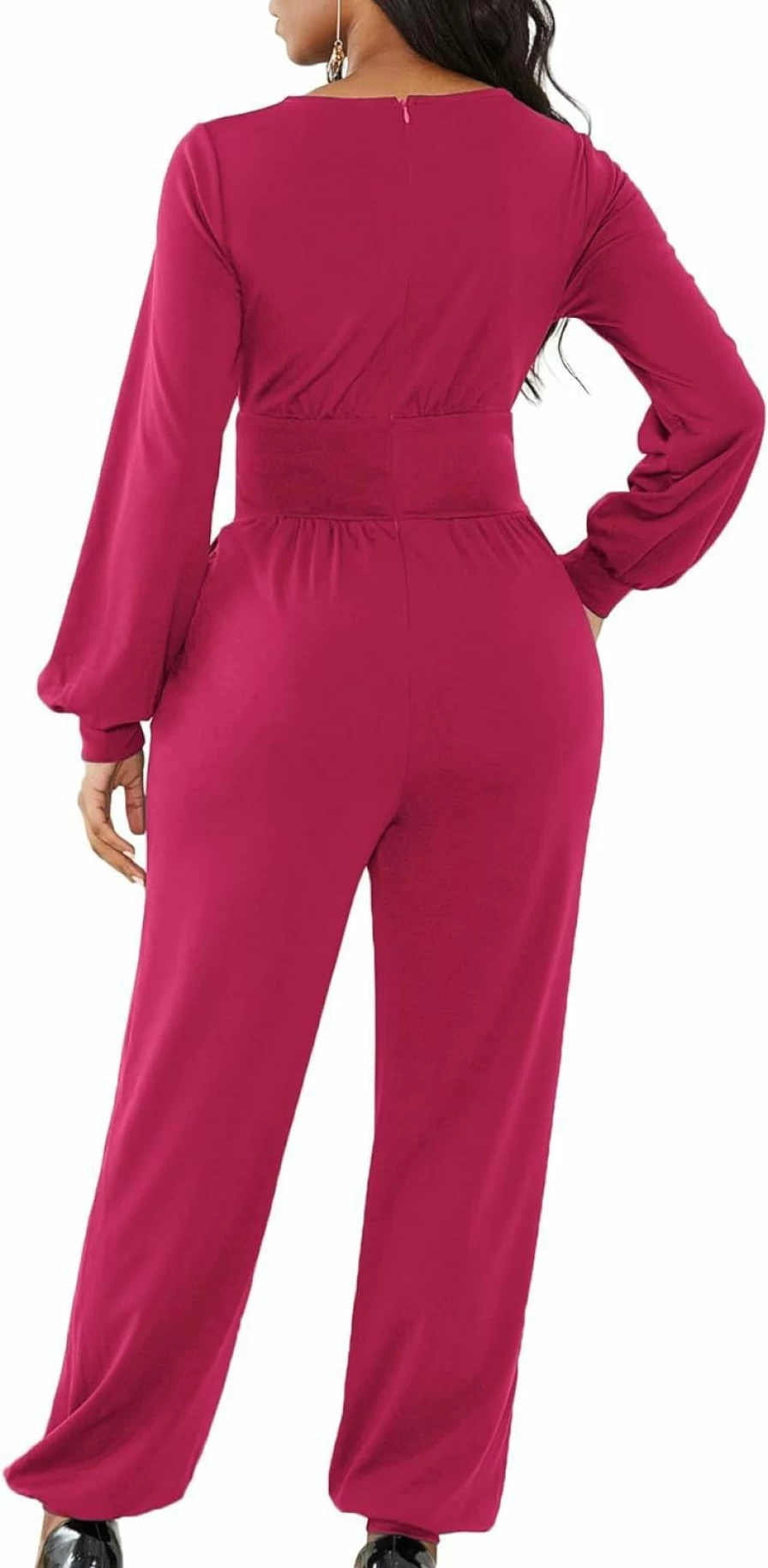 LYANER Women's Deep V-Neck Wrap Front Jumpsuit - Long Sleeve Party Romper for Cocktail & Evening Wear