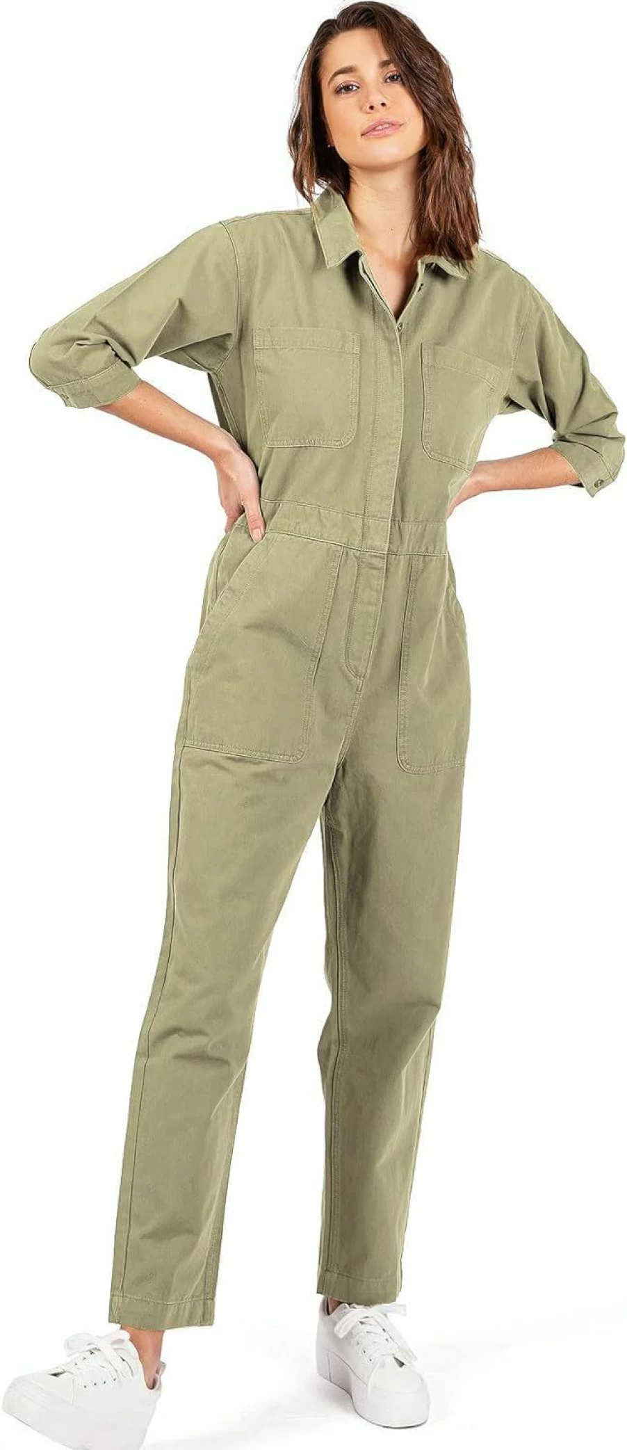 Lana Roux Women's Denim Aviator Jumpsuit - Utility Coverall with Pockets