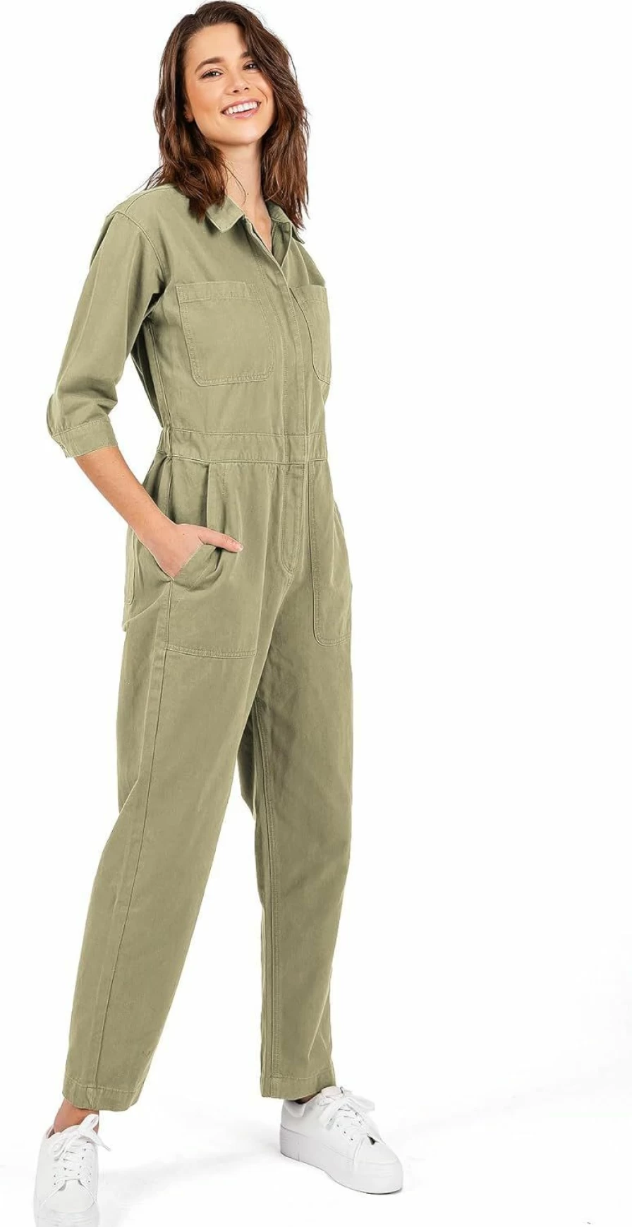 Lana Roux Women's Denim Aviator Jumpsuit - Utility Coverall with Pockets