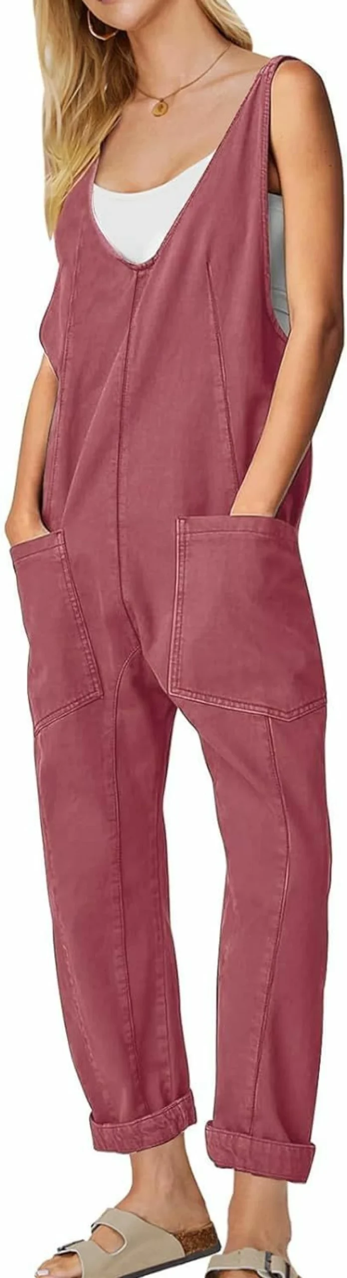 EXLURA Women's Casual Denim Jumpsuit - Sleeveless Loose Fit Overalls with Pockets, High Roller Baggy Jeans Pants