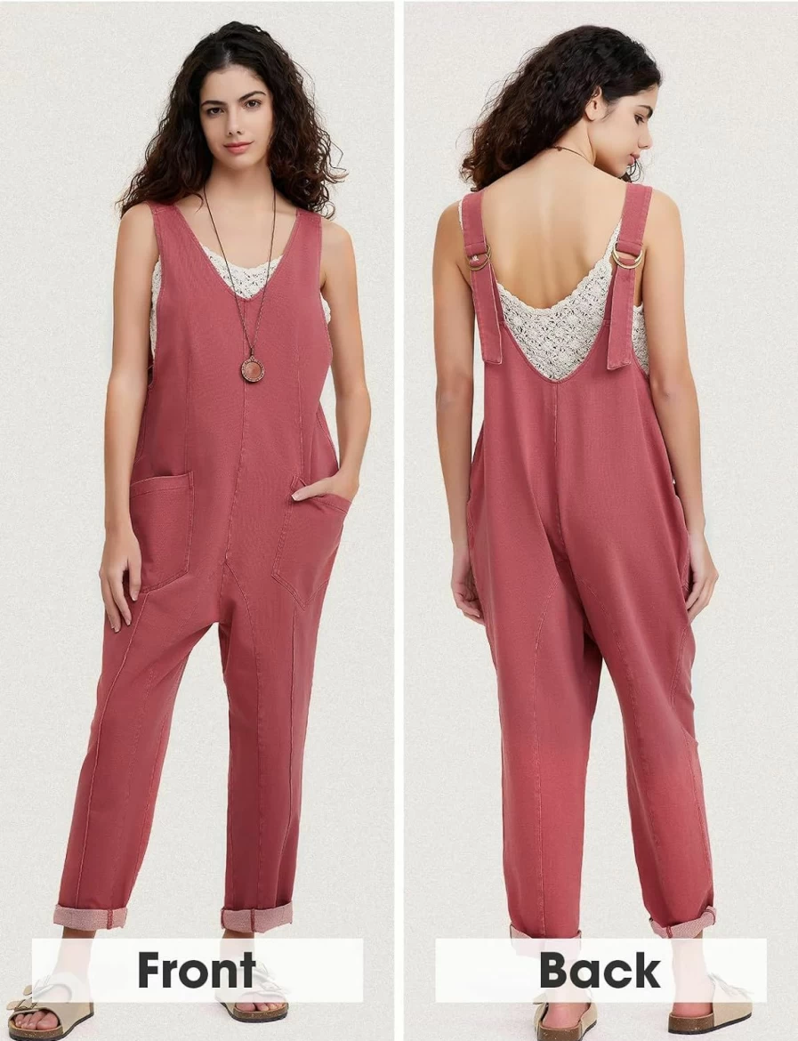 EXLURA Women's Casual Denim Jumpsuit - Sleeveless Loose Fit Overalls with Pockets, High Roller Baggy Jeans Pants