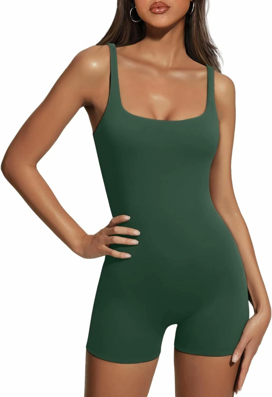 AUTOMET Women's Sleeveless Backless Jumpsuit - 2024 Seamless Yoga Bodysuit, One Piece Romper, Bodycon Unitard Shorts for Workout & Fashion