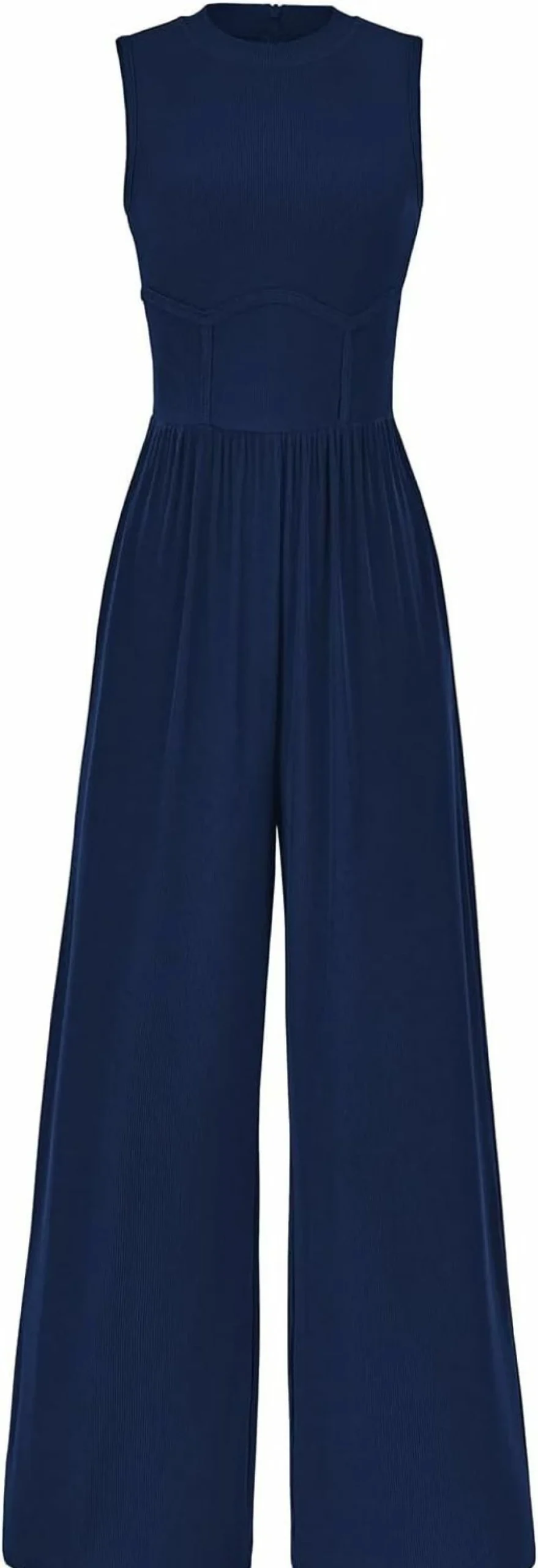 PRETTYGARDEN Women's Sleeveless Wide Leg Romper Jumpsuit - Summer Casual One Piece Outfit with Pockets, Crew Neck Pullover Playsuit
