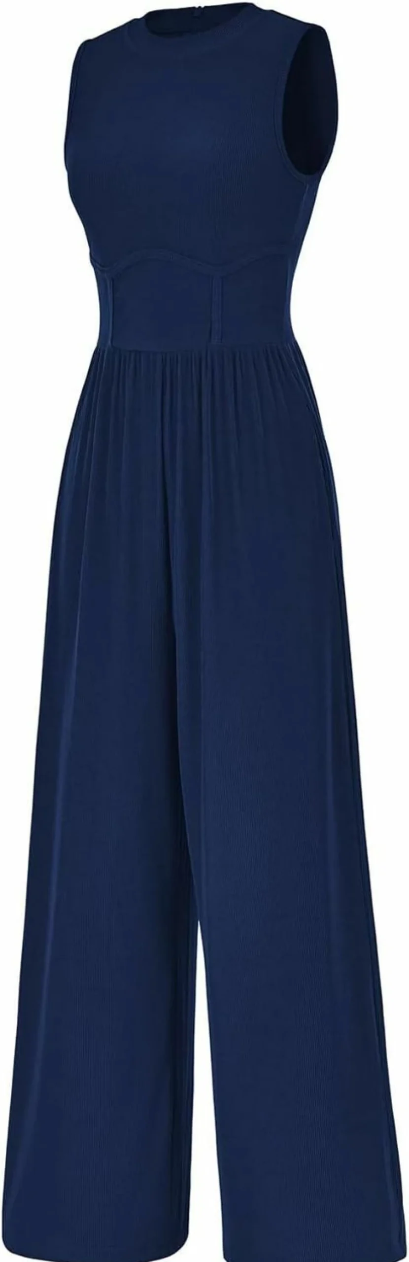 PRETTYGARDEN Women's Sleeveless Wide Leg Romper Jumpsuit - Summer Casual One Piece Outfit with Pockets, Crew Neck Pullover Playsuit