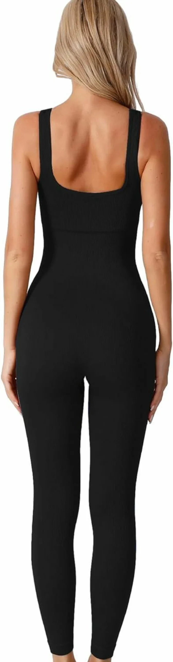 Aliaglo Women's Seamless Square Neck Ribbed Yoga Romper - One Piece Workout Jumpsuit & Bodysuit for Fitness