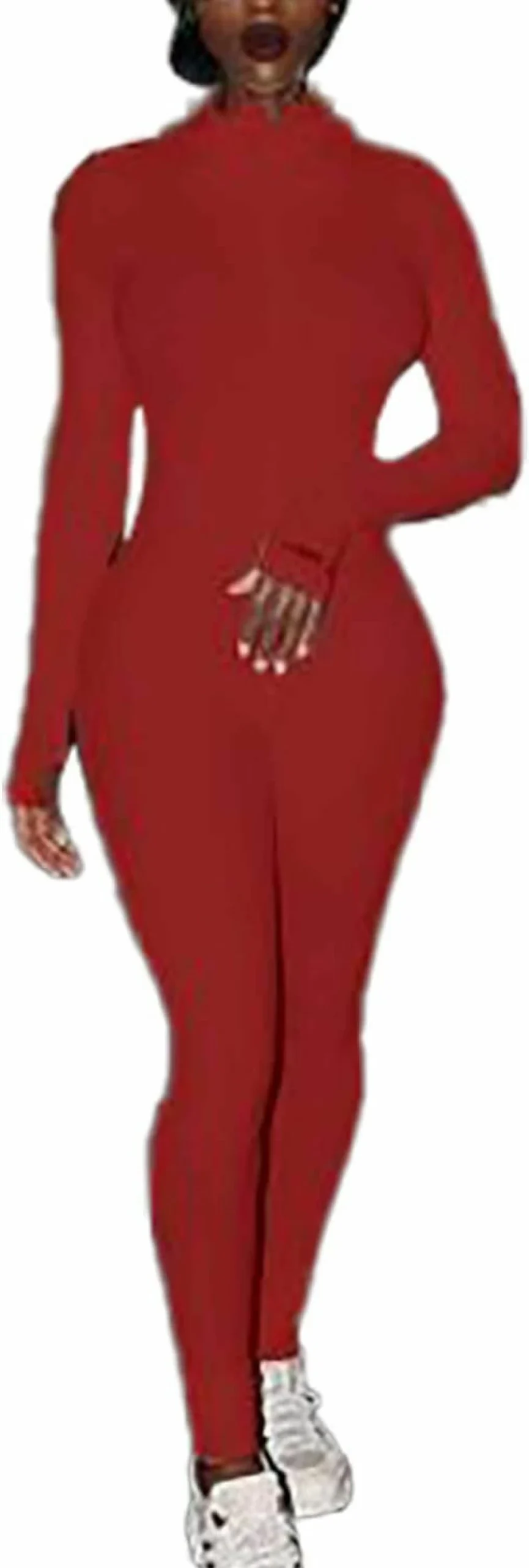 ECHOINE Women's Sexy Long Sleeve Bodycon Jumpsuit - High Waist Embroidery Romper Clubwear with Zipper