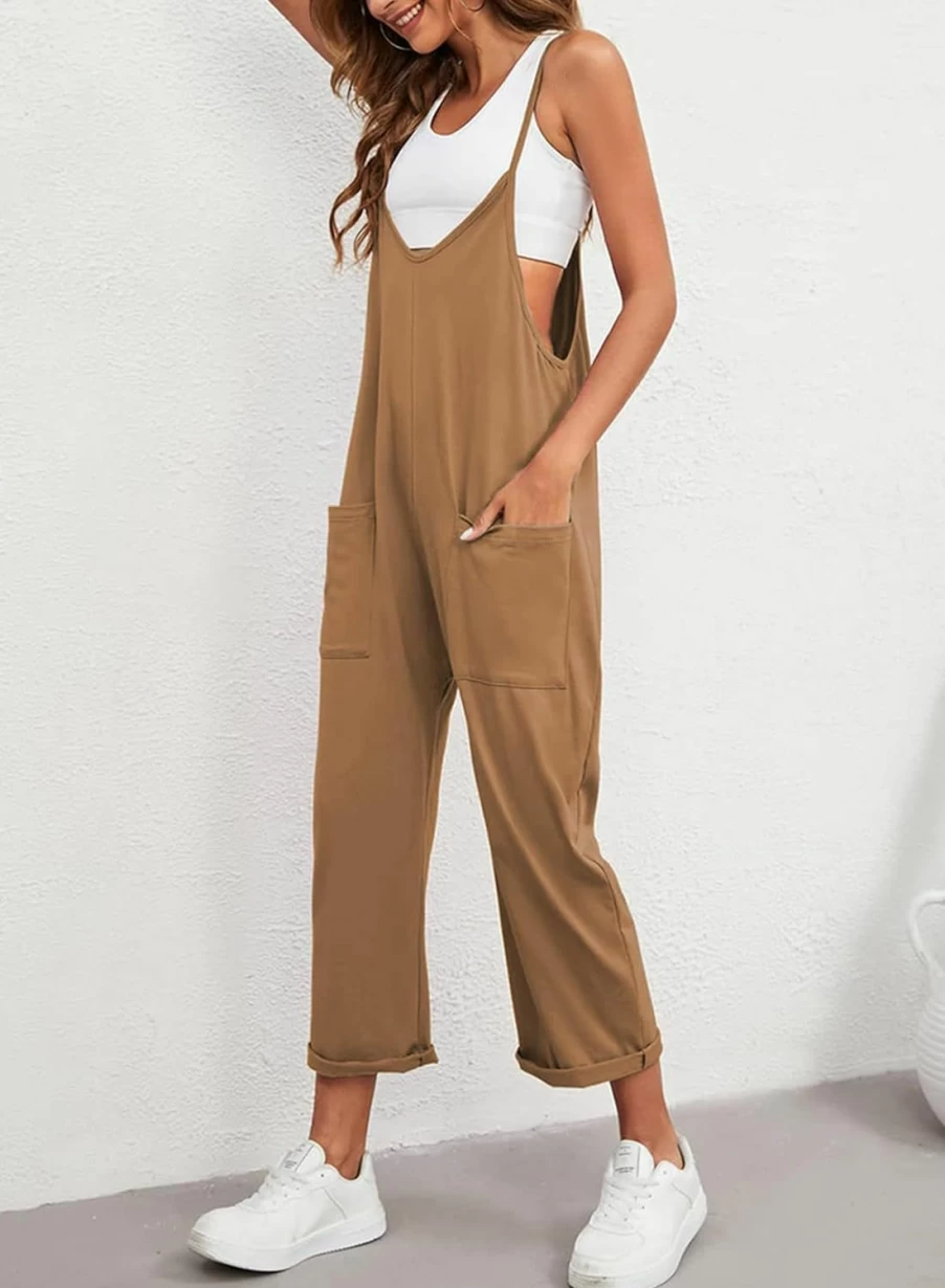 Dokotoo Women's Sleeveless Jumpsuit Romper with V-Neck, Adjustable Spaghetti Straps & Side Pockets | Casual Summer Outfit
