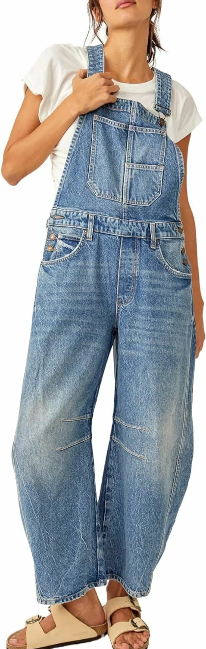 Kedera Women's Adjustable Strap Denim Overalls - Casual Wide Leg Stretch Jumpsuit Romper for Women
