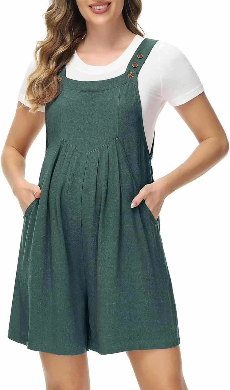 Maacie Women's Linen Maternity Romper - Sleeveless Wide Leg Overalls with Pockets, Summer Casual Jumpsuit Shorts for Pregnancy