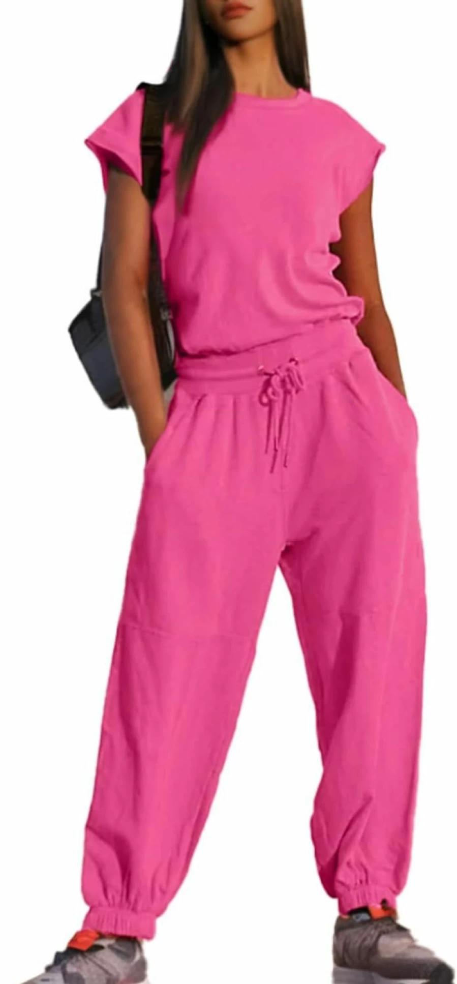Glamaker Women's Summer Sleeveless Jumpsuit - Loose Fit Open Back Romper with Pockets for Casual Workout Outfits