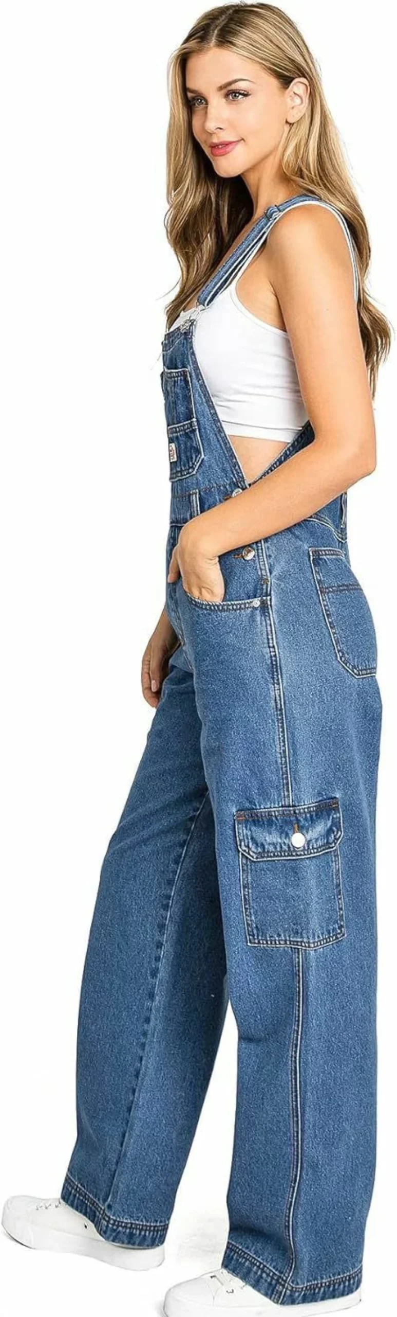 Lana Roux 90s Retro Denim Overalls - Vintage Utility Dungaree Jumpsuit for Women