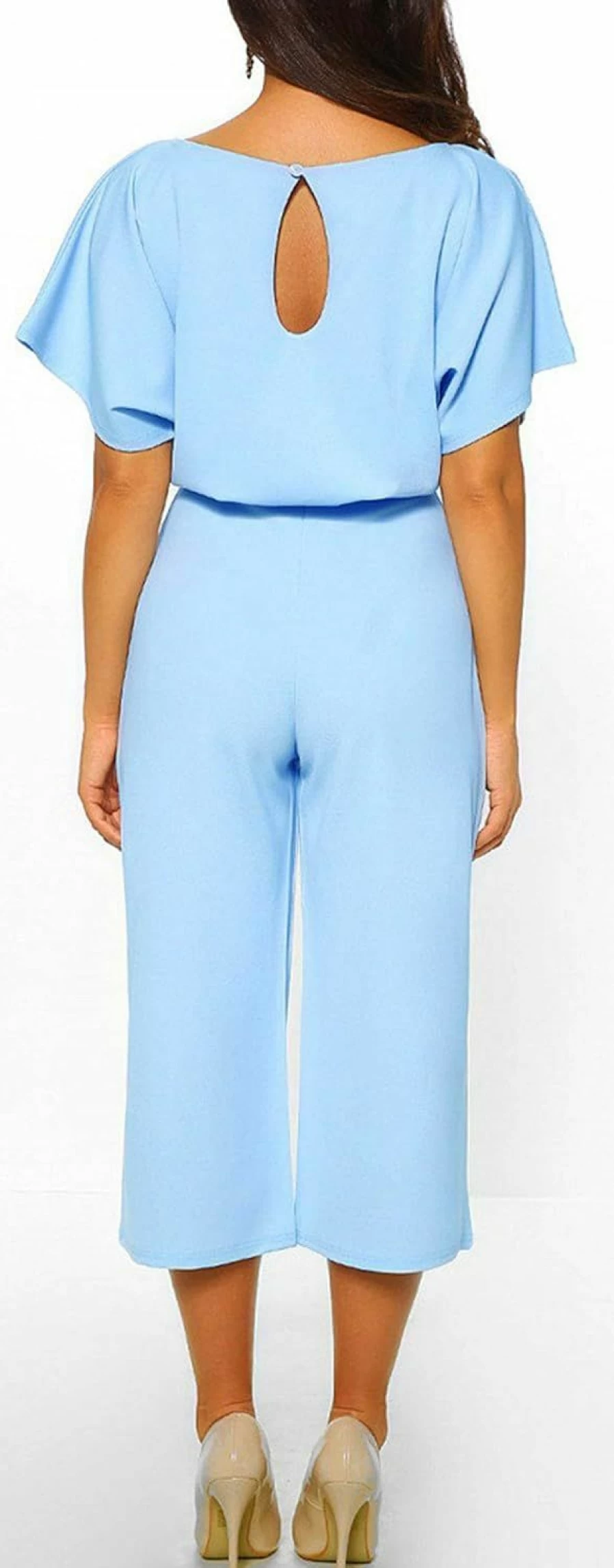 CHARTOU Women's Bow Tie Short Sleeve Wide Leg Jumpsuit - Palazzo Pants Romper for Summer