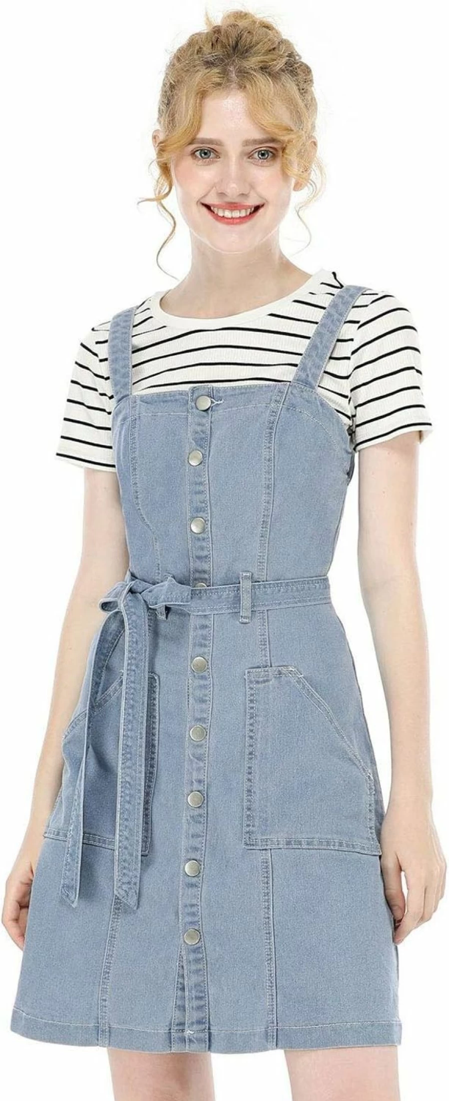 Allegra K Women's Denim Pinafore Dress with Adjustable Straps - Classic Jean Overalls for Women