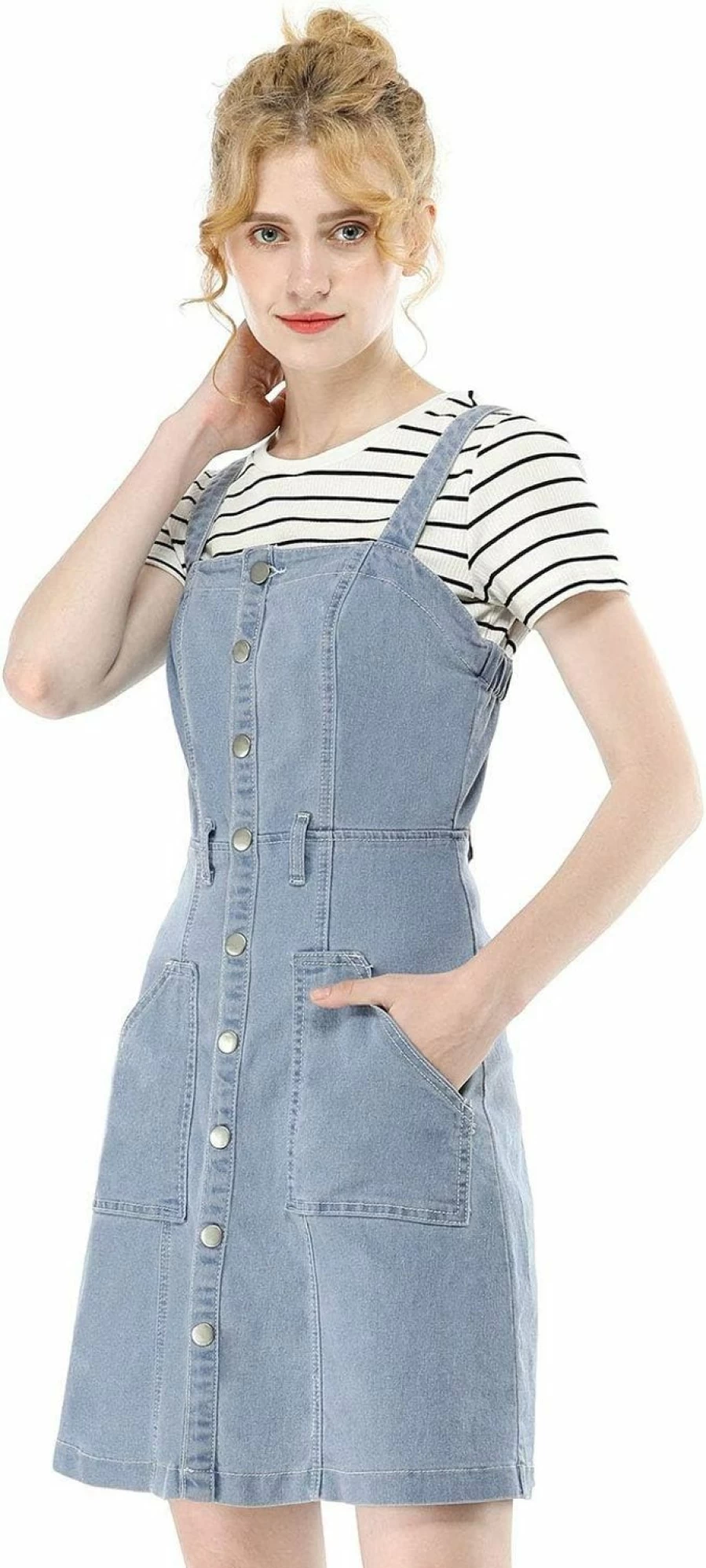 Allegra K Women's Denim Pinafore Dress with Adjustable Straps - Classic Jean Overalls for Women