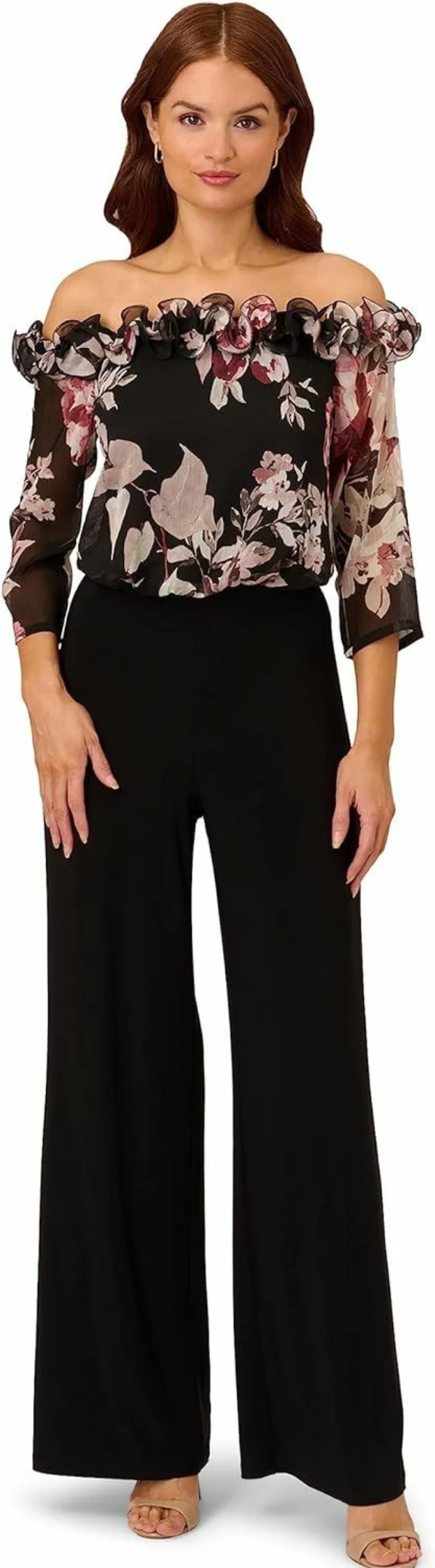 Adrianna Papell Women's Floral Print Chiffon Jumpsuit with Jersey Lining