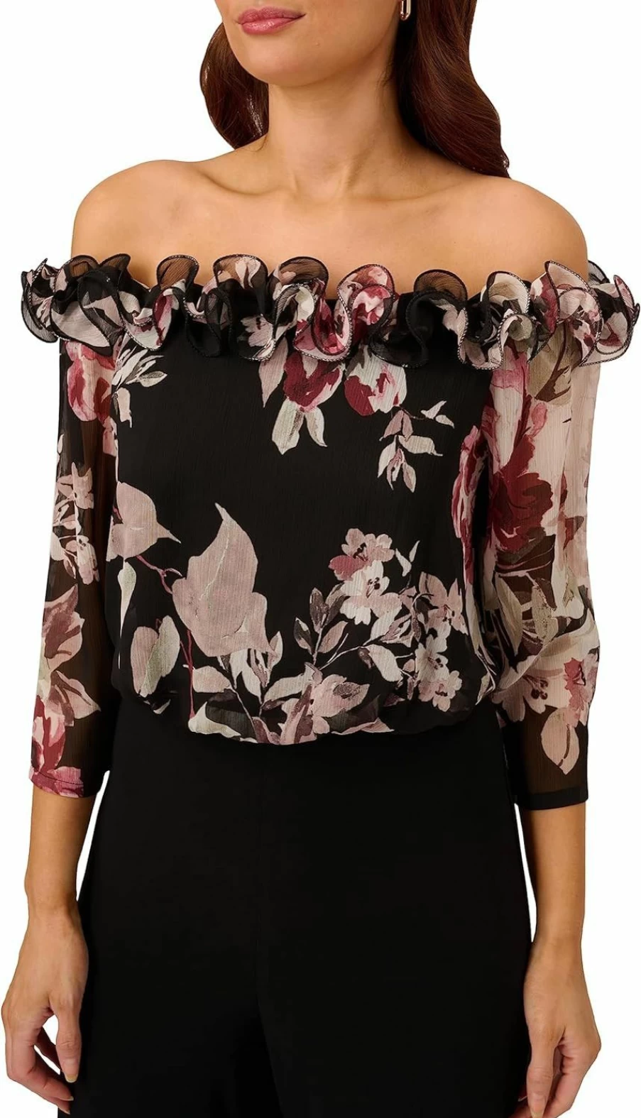 Adrianna Papell Women's Floral Print Chiffon Jumpsuit with Jersey Lining