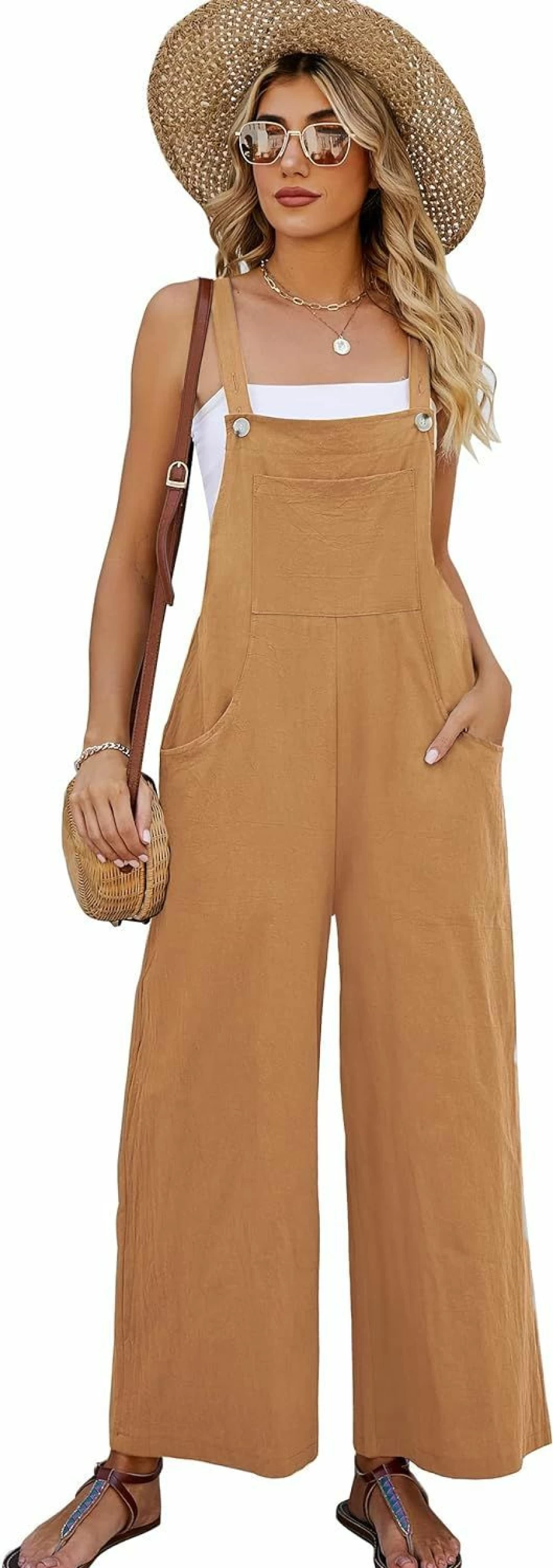 Eisctnd Women's Sleeveless Wide Leg Jumpsuit - Casual Comfortable Romper with Pockets for Summer
