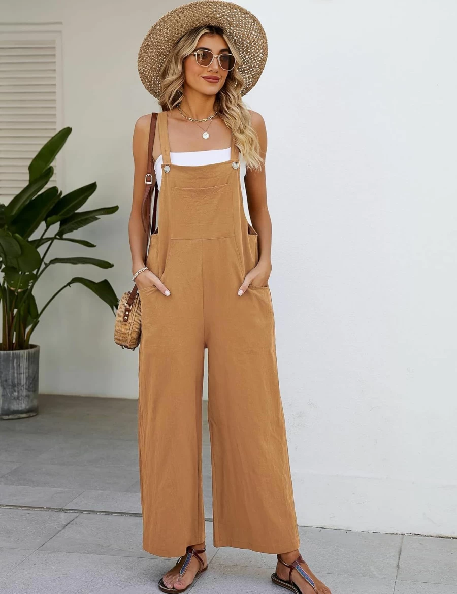 Eisctnd Women's Sleeveless Wide Leg Jumpsuit - Casual Comfortable Romper with Pockets for Summer