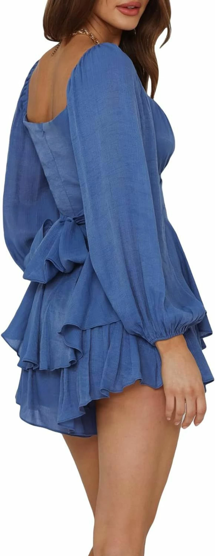Fabumily Women's Off-Shoulder Puff Sleeve Romper Jumpsuit - Flowy Ruffle Dress with Shorts & Long Sleeves, Layered Pirate Style Playsuit
