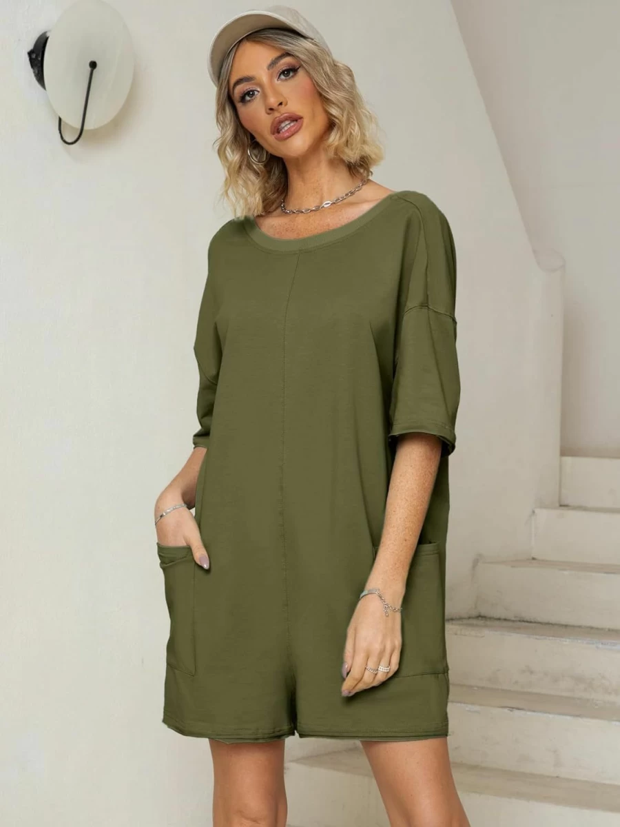 Glamaker Women's Backless Oversized Romper Jumpsuit - Summer Casual Loose Shorts Overalls for Workout & Athletic Wear
