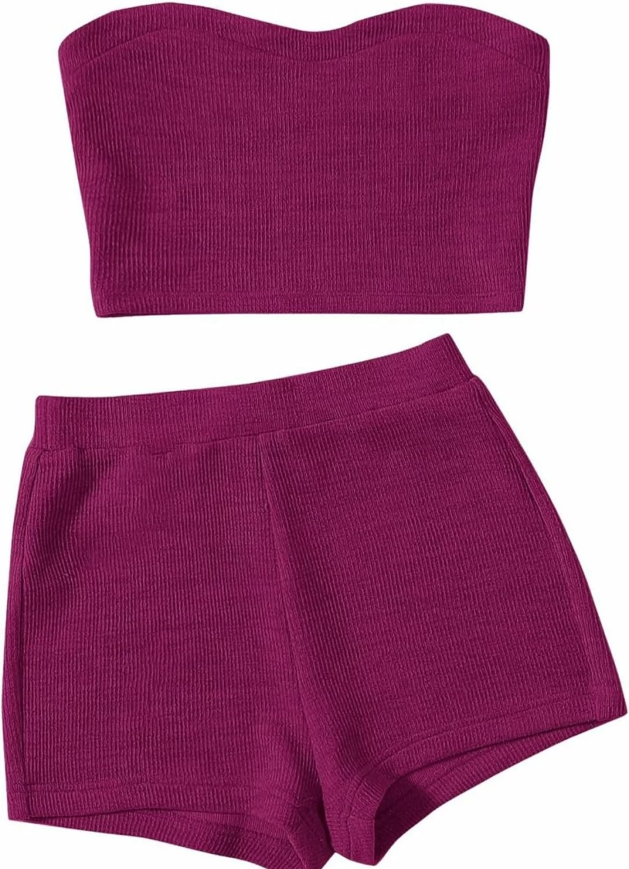 Verdusa Women's Ribbed Crop Top and High-Waisted Biker Shorts 2-Piece Workout Set