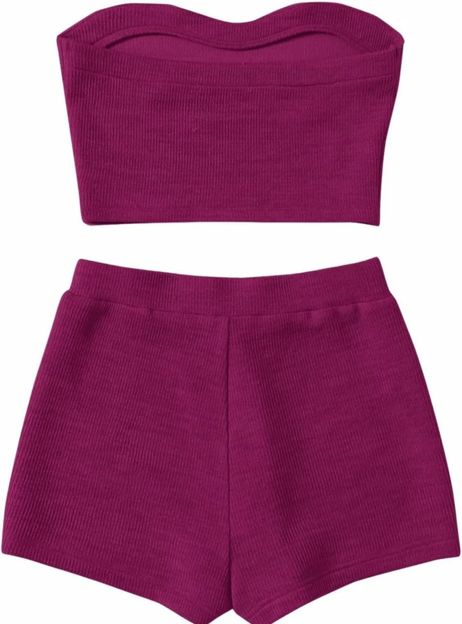 Verdusa Women's Ribbed Crop Top and High-Waisted Biker Shorts 2-Piece Workout Set