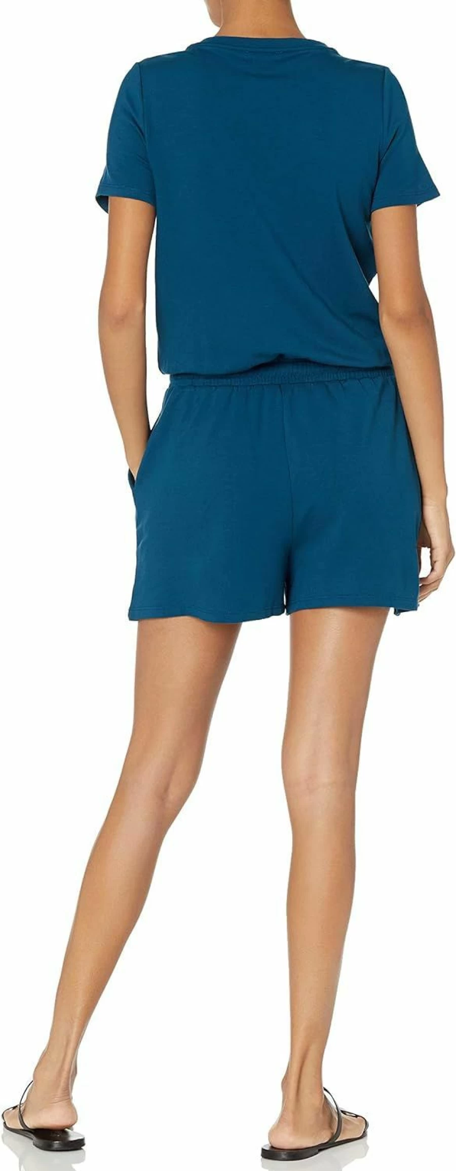 Amazon Essentials Women's Soft Terry Romper Short Sleeve V-Neck Lounge Jumpsuit