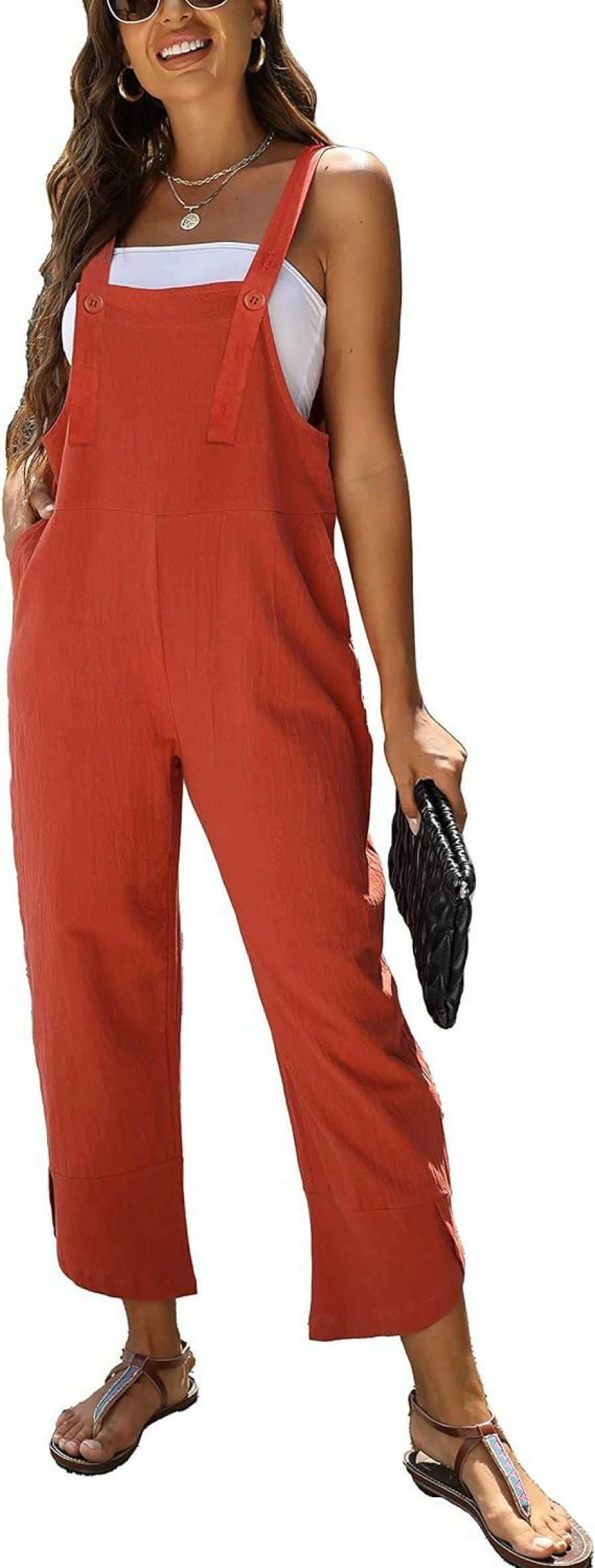 AMEBELLE Women's Linen Romper - Sleeveless Wide Leg Jumpsuit Casual Summer Overalls