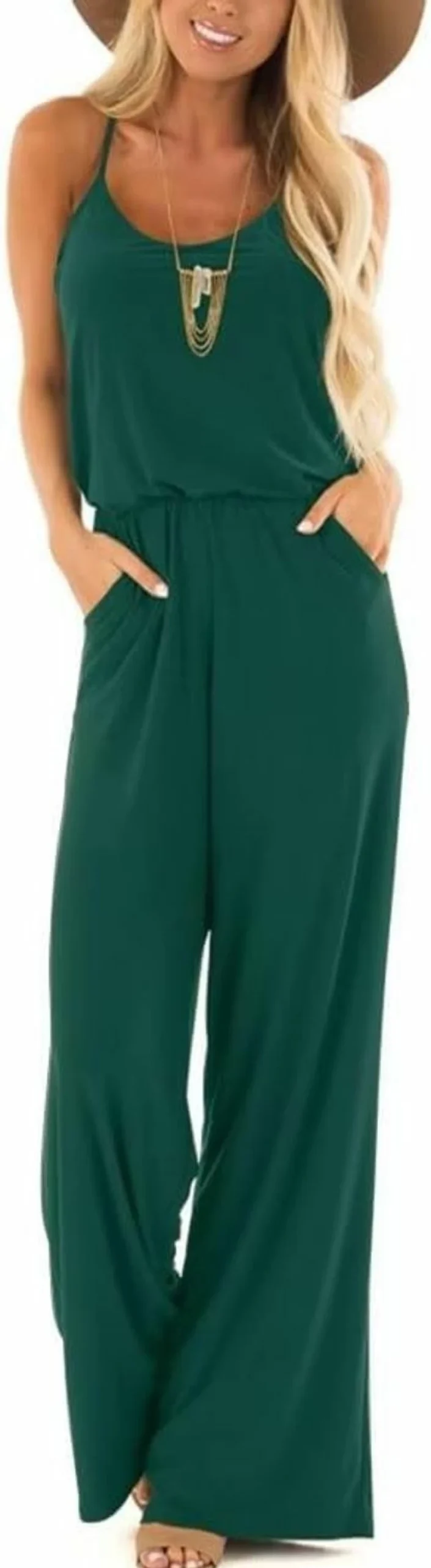 Lacozy Women's Summer Casual Sleeveless Wide Leg Jumpsuit Romper with Spaghetti Straps