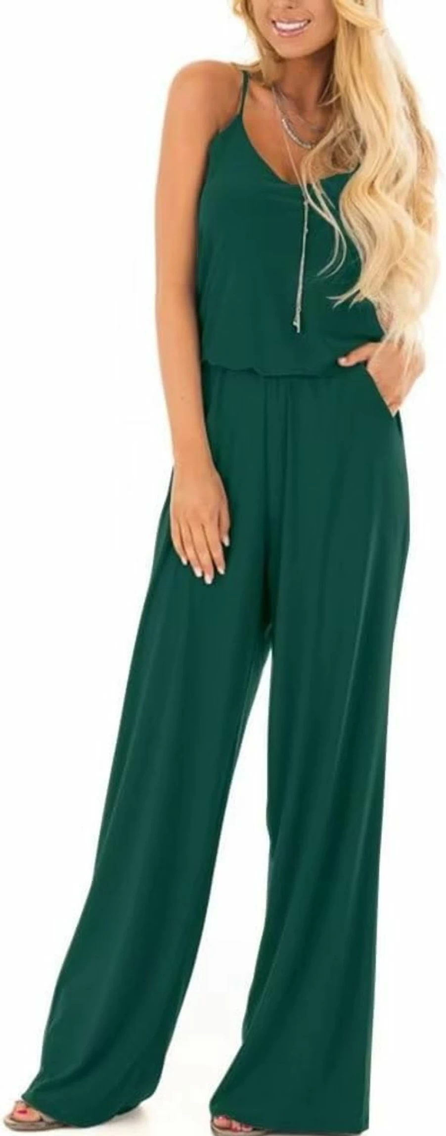 Lacozy Women's Summer Casual Sleeveless Wide Leg Jumpsuit Romper with Spaghetti Straps