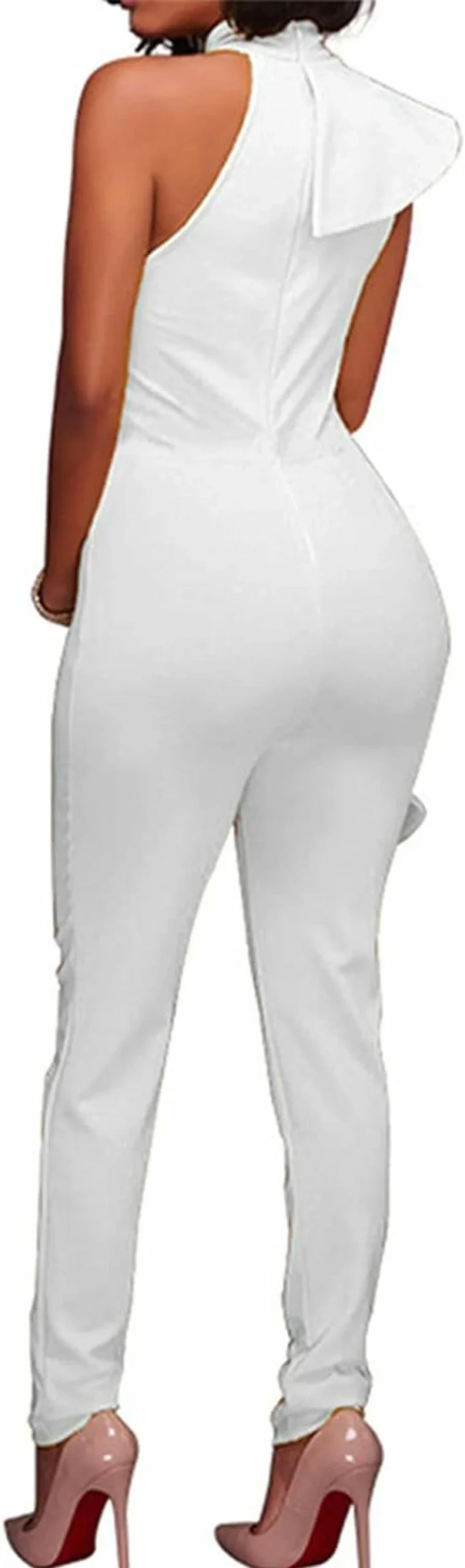 "Engood Women's Sexy Ruffle Strapless Jumpsuit - High Waist Wide Leg Romper for Clubwear"