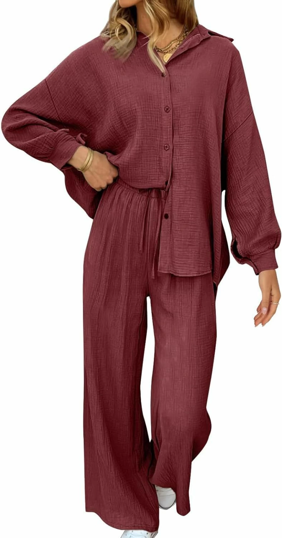 AUTOMET Women's 2024 Spring Wide Leg Palazzo Pants Two-Piece Set Casual Tracksuit Outfit