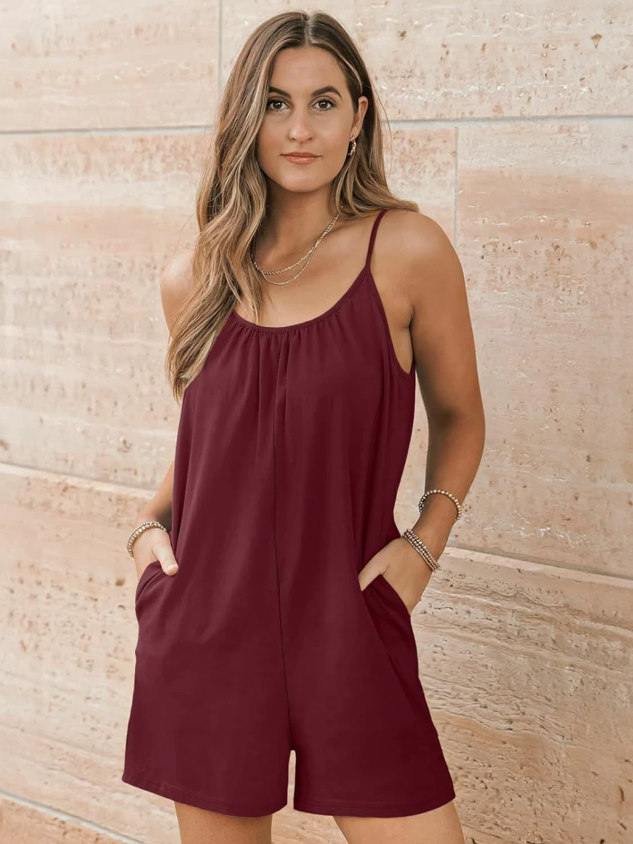 AUTOMET Women's Summer Sleeveless Romper Jumpsuit with Pockets - Casual Shorts Overalls for Women
