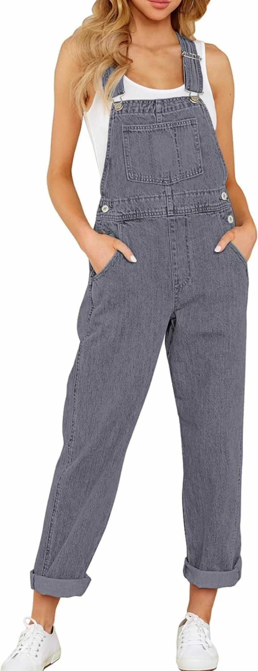 GRAPENT Women's Loose Fit Stretch Denim Overalls - Comfortable Bib Jumpsuit & Casual Overall Pants
