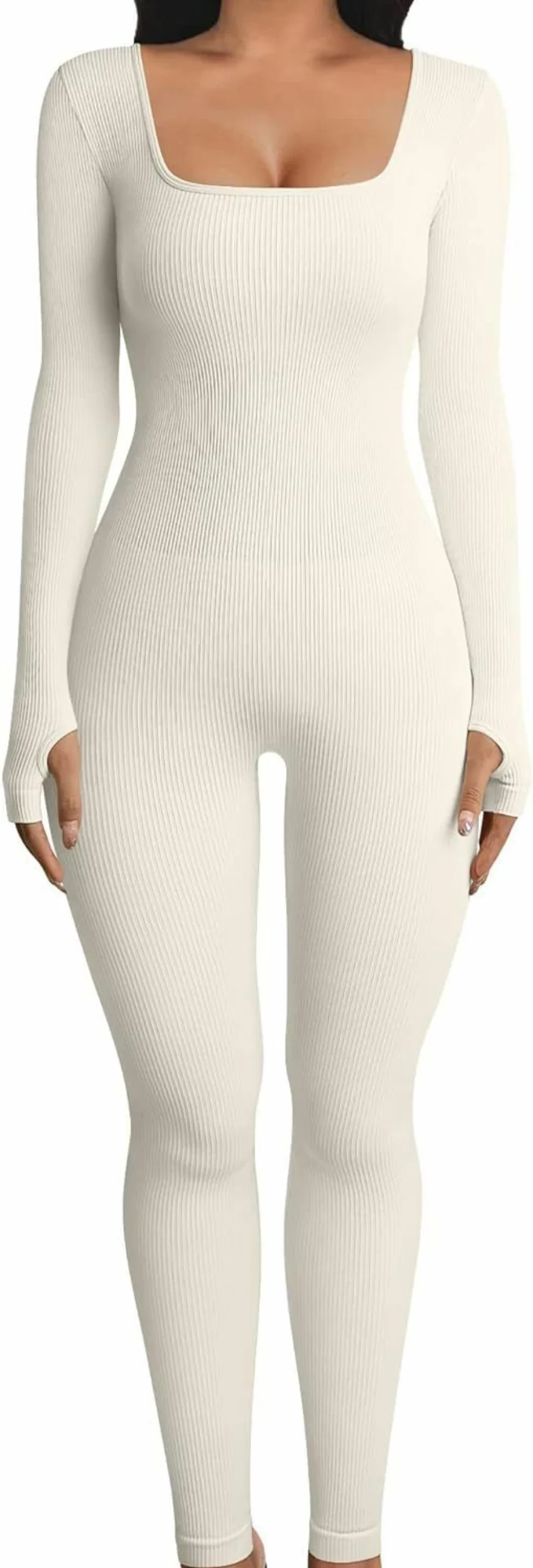 YIOIOIO Women's Seamless Yoga Jumpsuit - Long Sleeve Ribbed Romper for Workout & Fitness