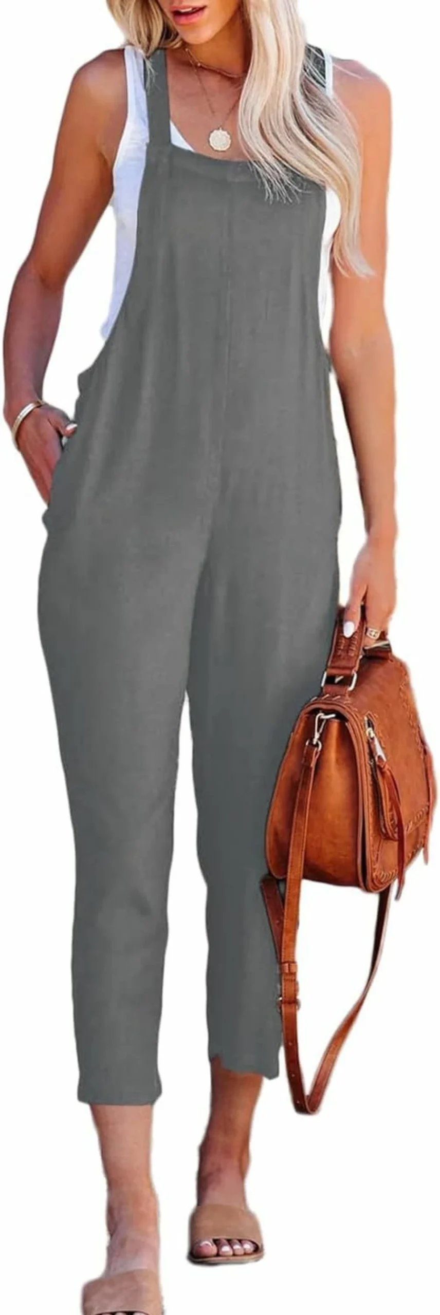 Dokotoo Women's Long Pants Jumpsuit - Sleeveless Overalls Romper with Pockets for Casual Wear