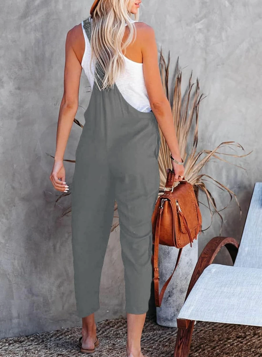 Dokotoo Women's Long Pants Jumpsuit - Sleeveless Overalls Romper with Pockets for Casual Wear