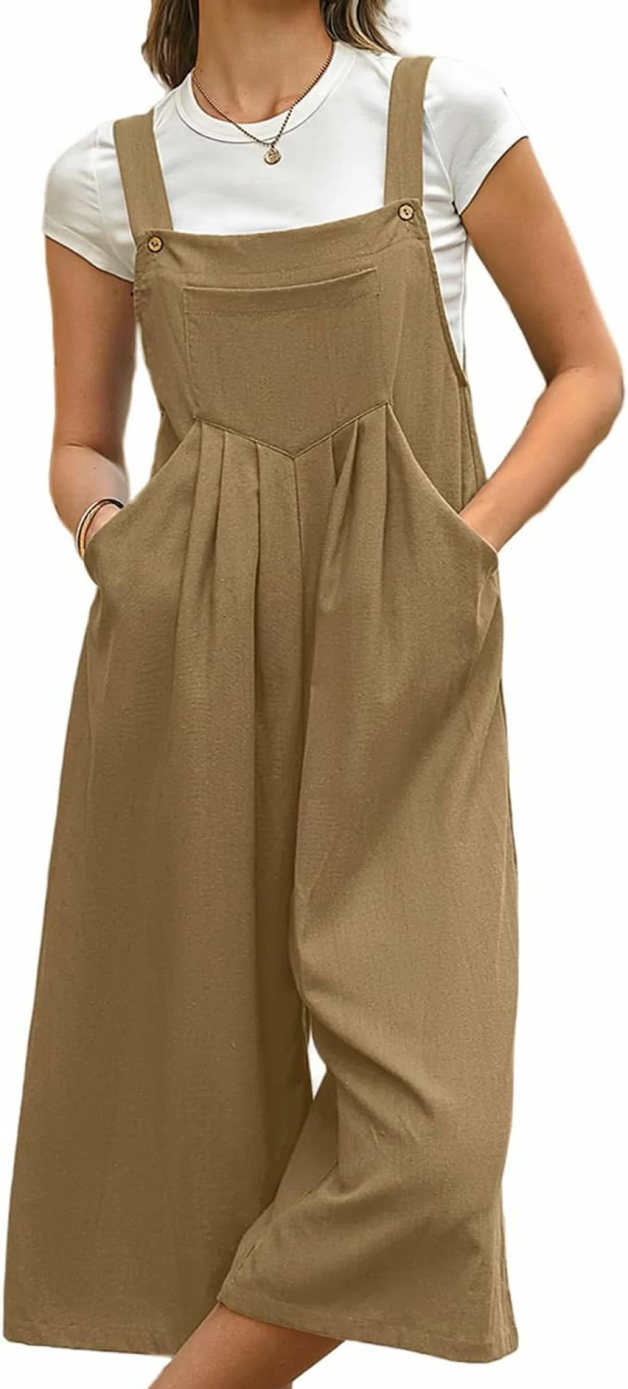 NORACORA Women's Linen Jumpsuit Romper with Pockets, Adjustable Straps, Loose Fit Overalls for Summer Casual Wear