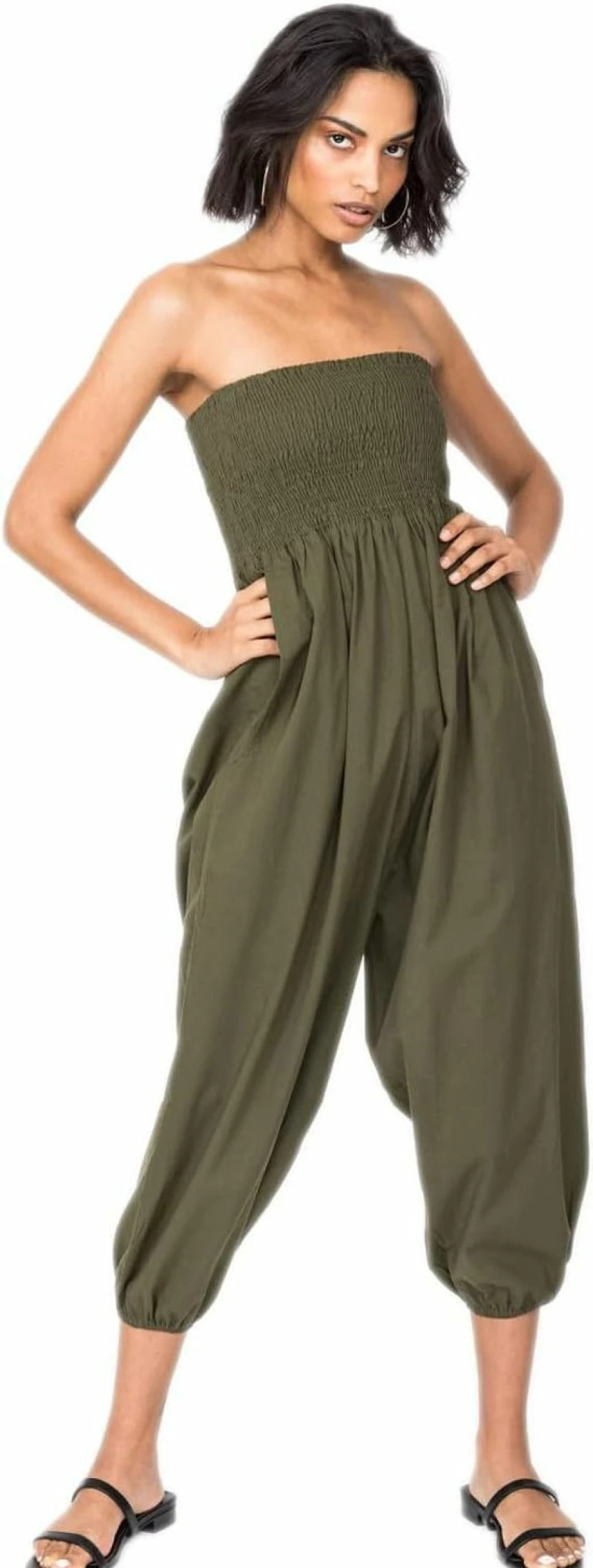 Likemary Women's 2-in-1 Boho Jumpsuit - Convertible Capri Romper to Harem Pants with Pockets - Comfortable Cotton Jumper Outfit