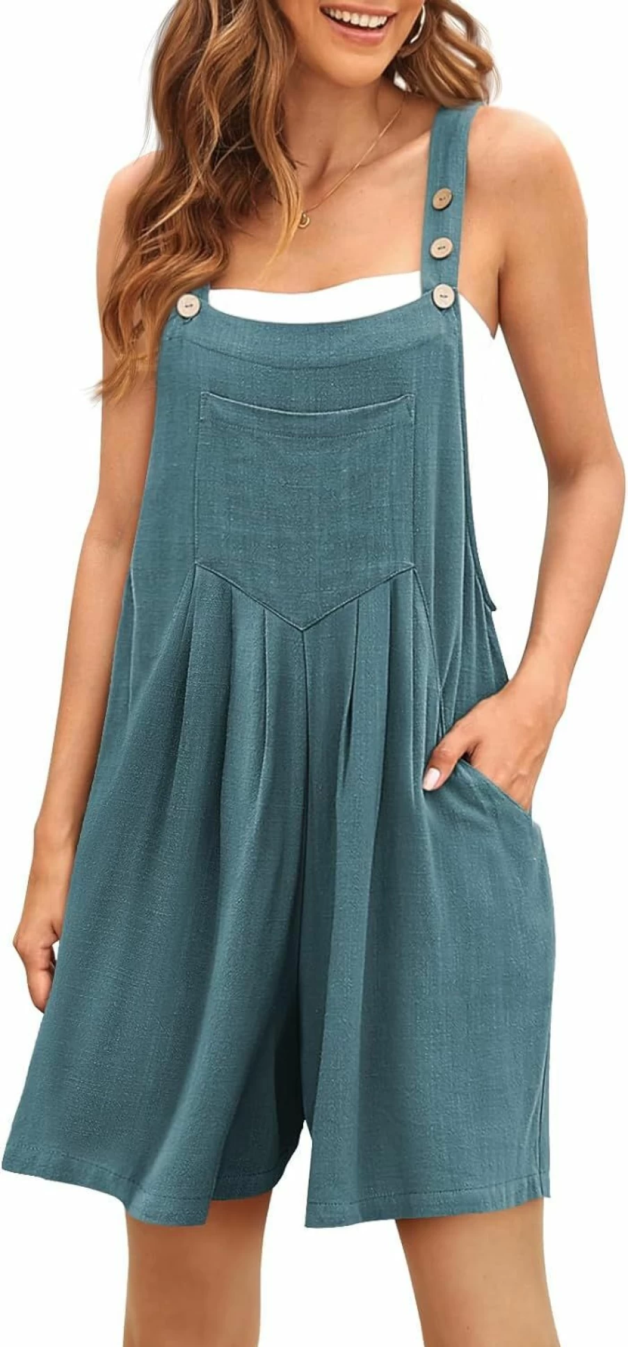 AUTOMET Women's Casual Summer Sleeveless Romper Jumpsuit with Pockets - Comfortable Button-Up Short Overalls 2024