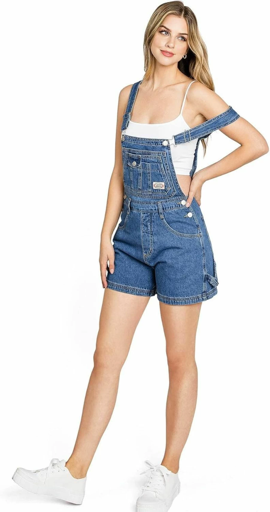 Lana Roux 90s Retro Denim Romper Short Overalls - Vintage Utility Style Revolt Collection