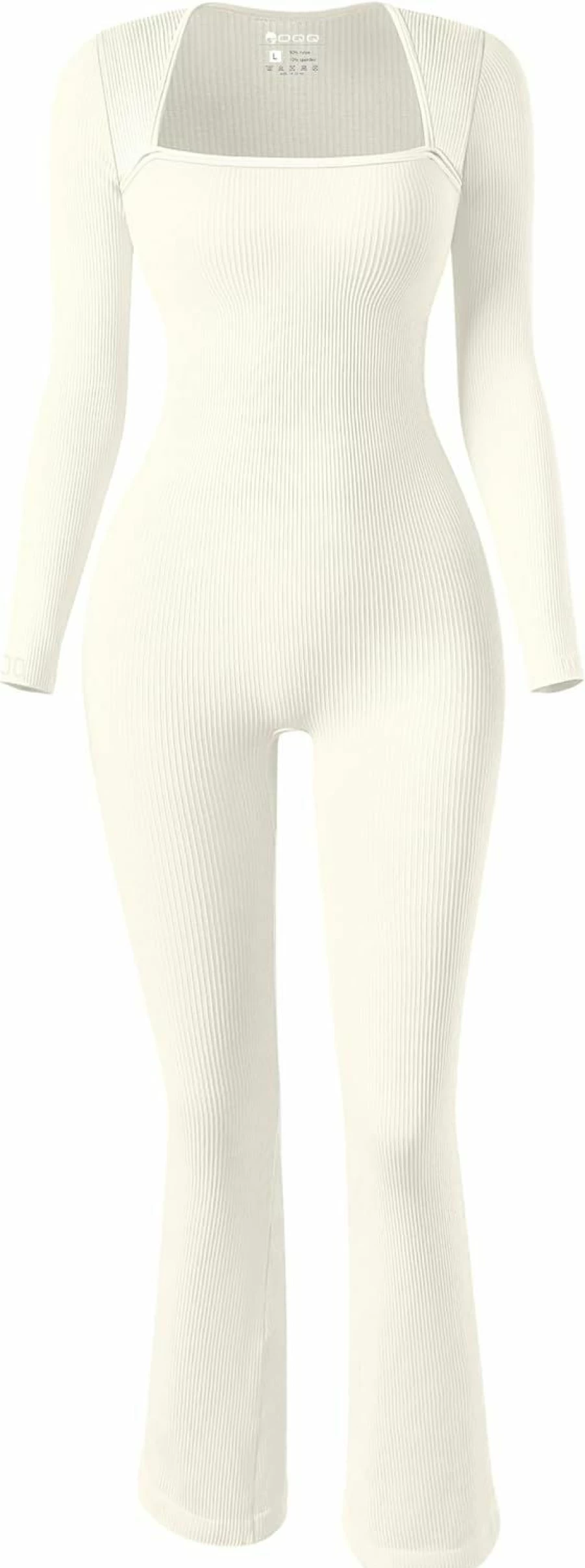 OQQ Women's Ribbed Long Sleeve Jumpsuit with Flare Bell Bottom Yoga Pants